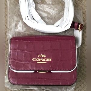 Coach Mini Brynn Crossbody Purse Crocodile Embossed Leather Dark Berry C5627